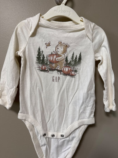 Baby Gap denim overalls with fall onesie, Kids 6 Month (3-6M)