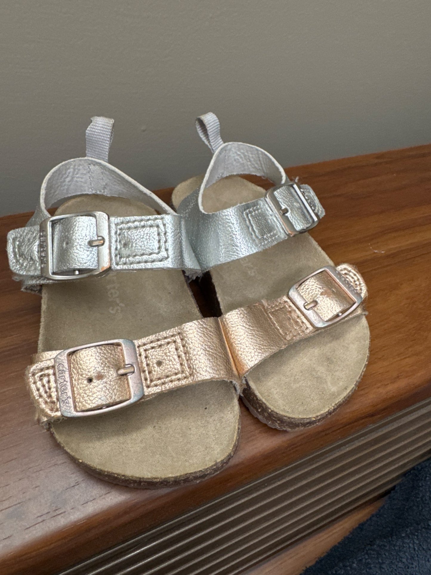 Carter’s silver and rose gold Birkenstock style sandals, Shoes 4 (Baby: 0-12 mth)