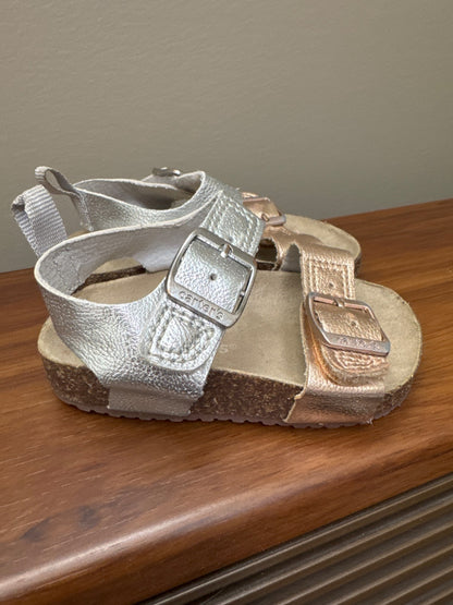 Carter’s silver and rose gold Birkenstock style sandals, Shoes 4 (Baby: 0-12 mth)