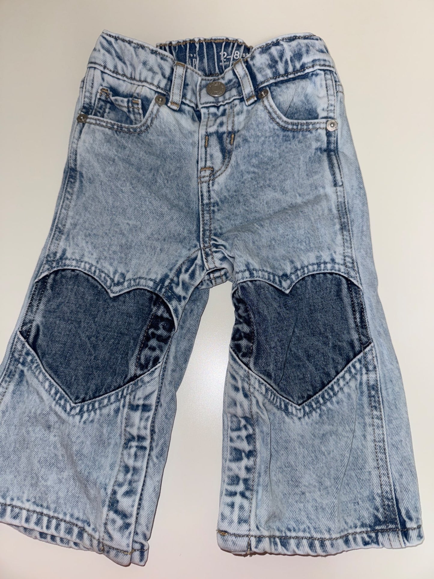 Baby gap stride denim jeans. 12 to 18 months with hearts on knees., Kids 18 Month (12-18M)