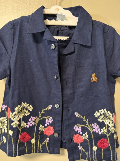 Baby gap navy tank and embroidered button up over shirt size 12 to 18 months, Kids 18 Month (12-18M)