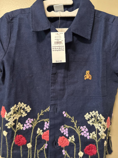 Baby gap navy tank and embroidered button up over shirt size 12 to 18 months, Kids 18 Month (12-18M)