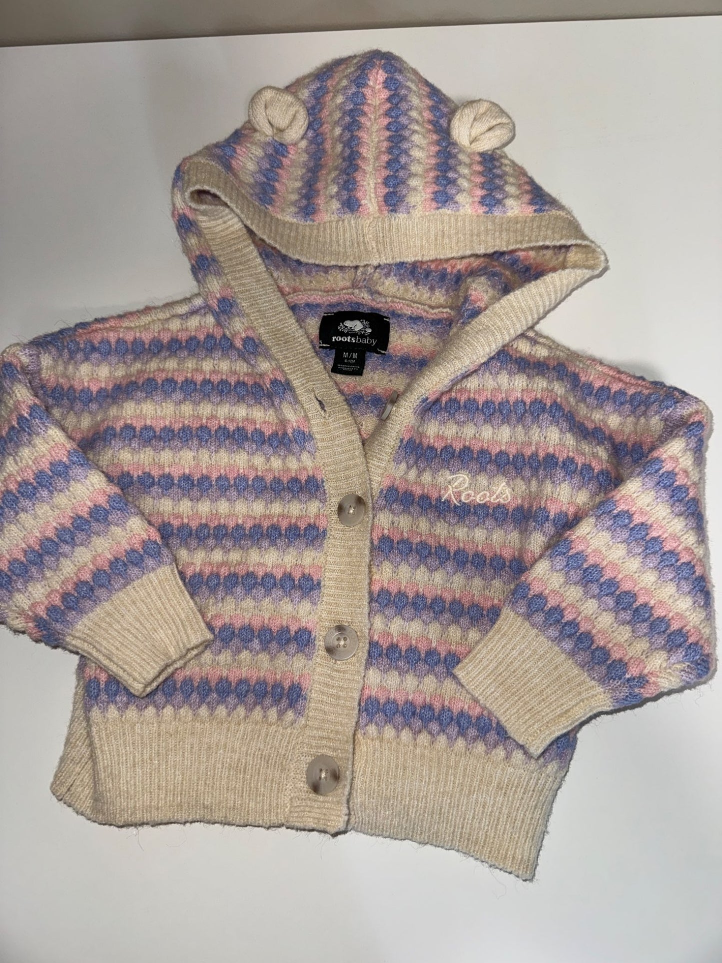 Roots baby button up teddy bear sweater in size 6 to 12 months, Kids 12 Month (9-12M)