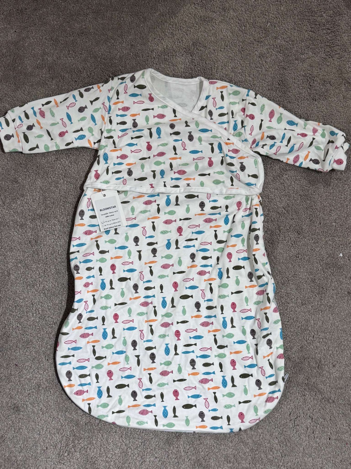 Fishing Bundle - Bloomstar Fish Swaddle Sleepsack & Fishie Onesie, 0-6 Months (Small)