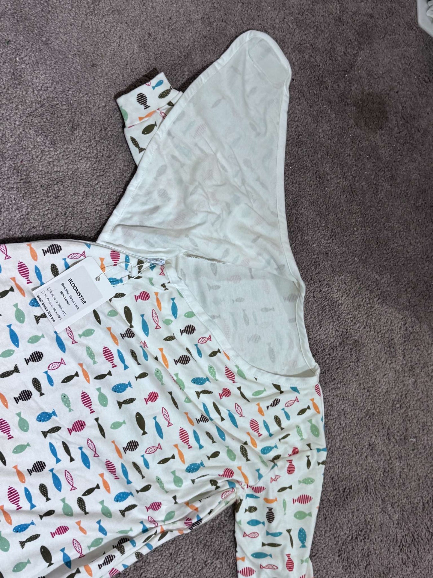 Fishing Bundle - Bloomstar Fish Swaddle Sleepsack & Fishie Onesie, 0-6 Months (Small)