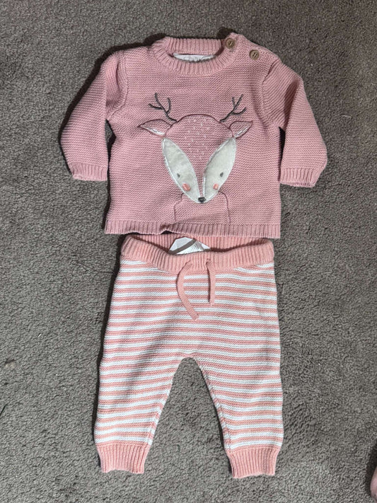 Pink Knit Deer Outfit, Kids 3 Month (0-3M)