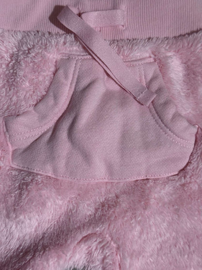Fuzzy Pink Bear Sweatsuit, Kids 3 Month (0-3M)