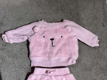 Fuzzy Pink Bear Sweatsuit, Kids 3 Month (0-3M)