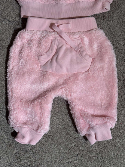 Fuzzy Pink Bear Sweatsuit, Kids 3 Month (0-3M)
