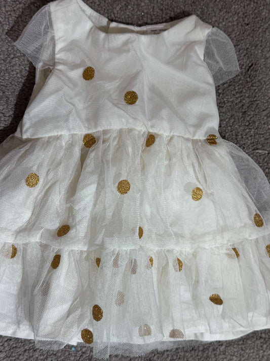 Cream Formal Dress with Gold Polkadots, Kids Newborn