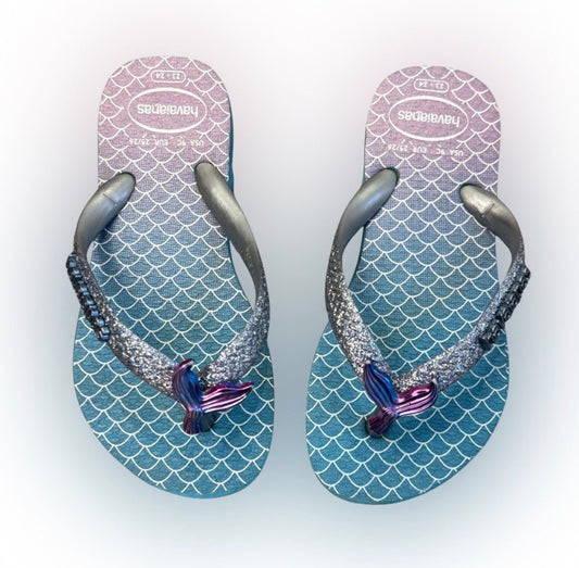 Havaianas Oceanic Flip Flops with Glitter Straps (Size 7/8), Shoes 7 (Walkers:12-24 mth)