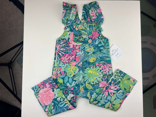 Brand new Nest and Nurture Green and Pink Floral Gemma Ruffled Overalls, 6-12m, Kids 12 Month (9-12M)