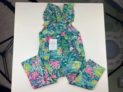 Brand new Nest and Nurture Green and Pink Floral Gemma Ruffled Overalls, 6-12m, Kids 12 Month (9-12M)