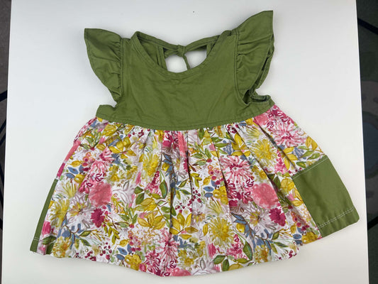 Nest and Nurture Green and Floral Poppy tunic, 6-12m, Kids 12 Month (9-12M)