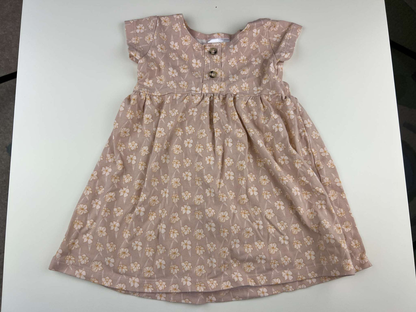 Jax & Lennon short sleeve dress with decorative buttons, pink floral, 0-6m, Kids 6 Month (3-6M)