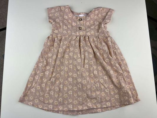 Jax & Lennon short sleeve dress with decorative buttons, pink floral, 0-6m, Kids 6 Month (3-6M)