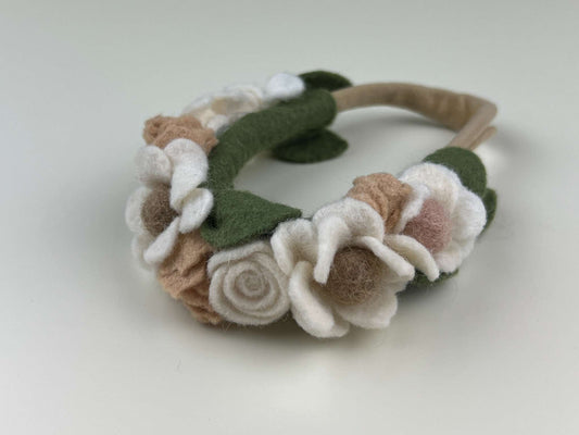 Felt me knot petite linen/neutral full floral crown headband