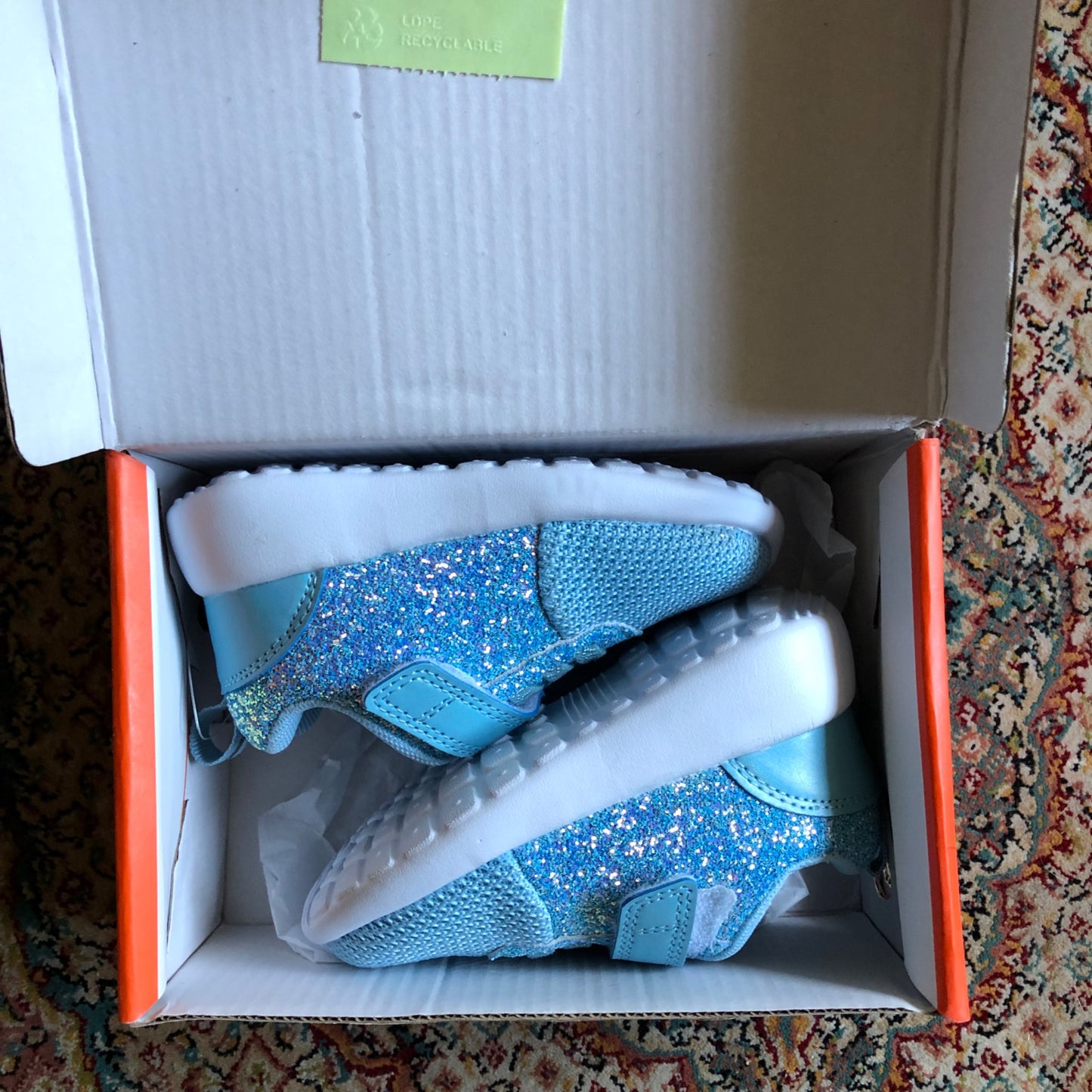 Blue Sparkly Toddler Sneakers, Shoes 6 (Walkers:12-24 mth)