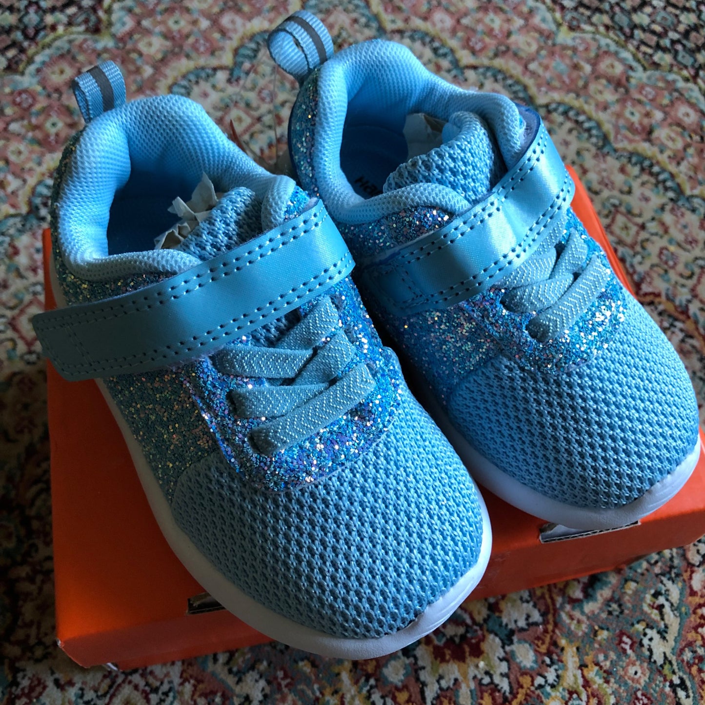 Blue Sparkly Toddler Sneakers, Shoes 6 (Walkers:12-24 mth)