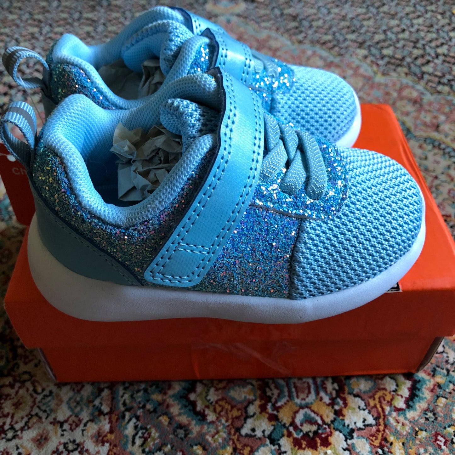 Blue Sparkly Toddler Sneakers, Shoes 6 (Walkers:12-24 mth)