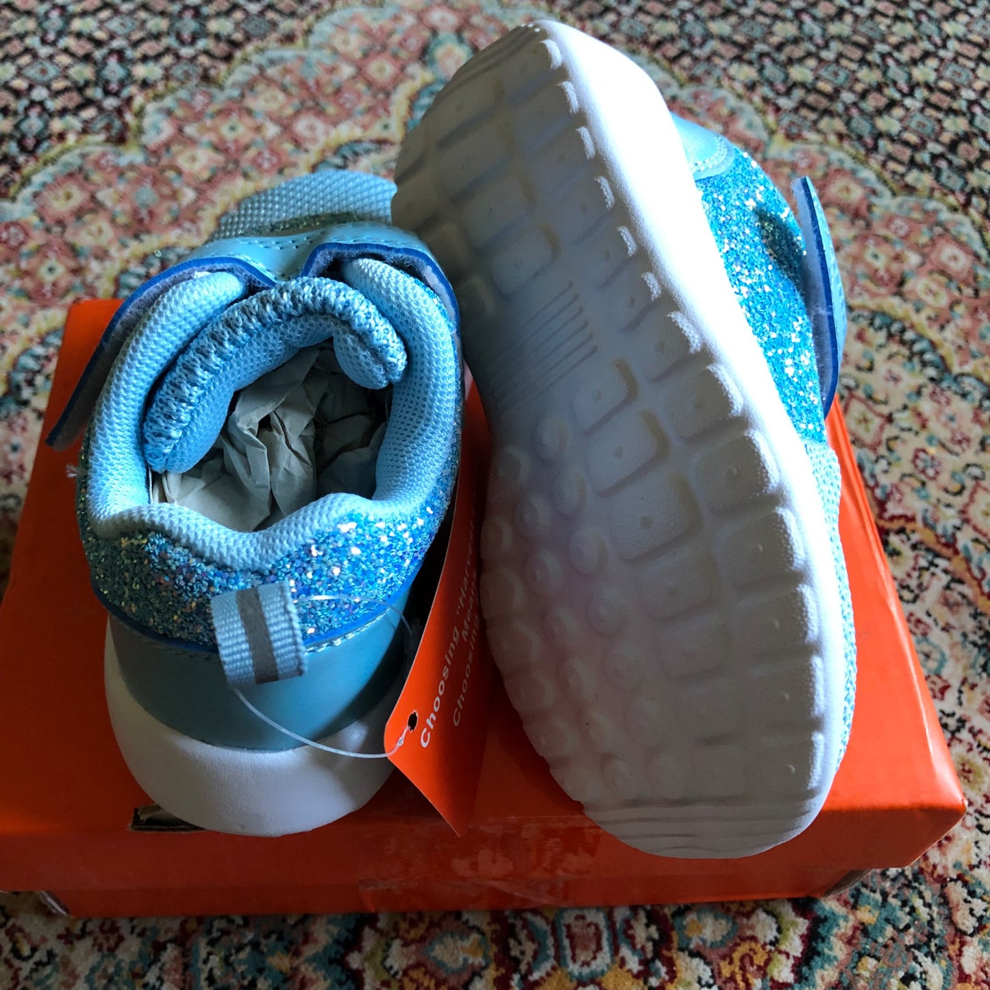 Blue Sparkly Toddler Sneakers, Shoes 6 (Walkers:12-24 mth)