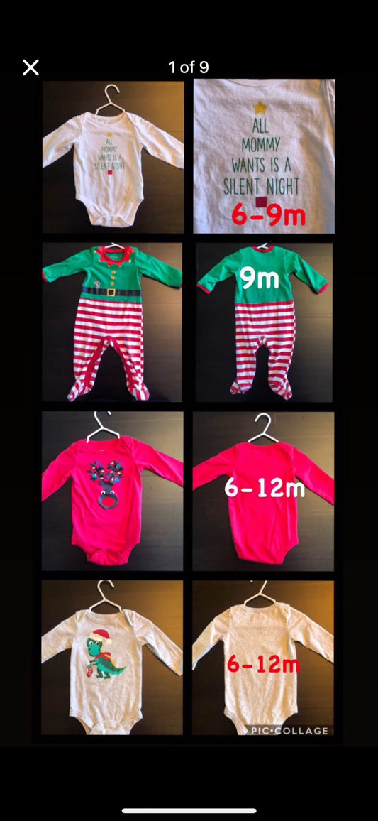 4 Holiday Onesies , Kids 9 Month (6-9M)