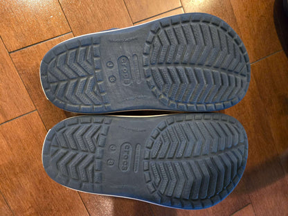 Crocs kids' Crocband clogs (Navy+red stripe) - RRP $50, Shoes 3 (Kids:4-8yr)