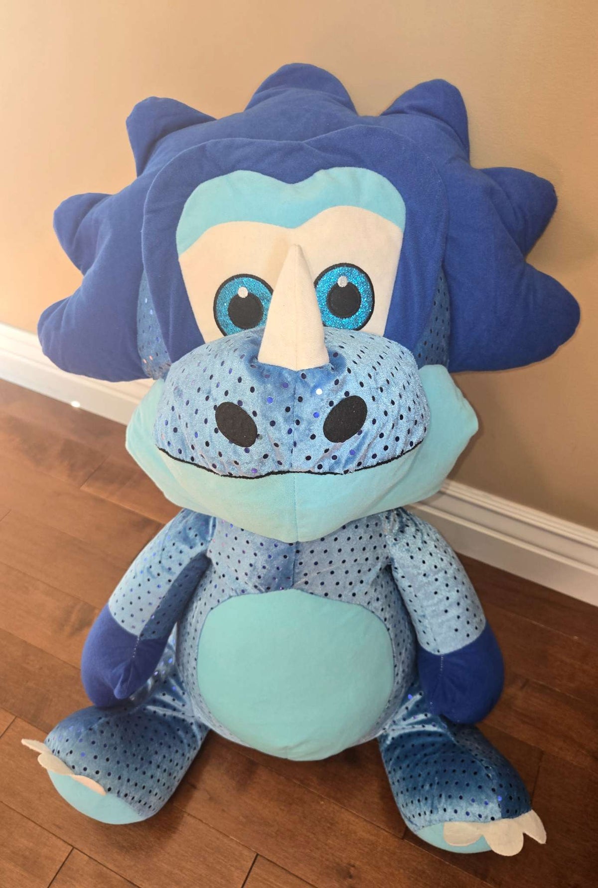Large blue triceratops plushie