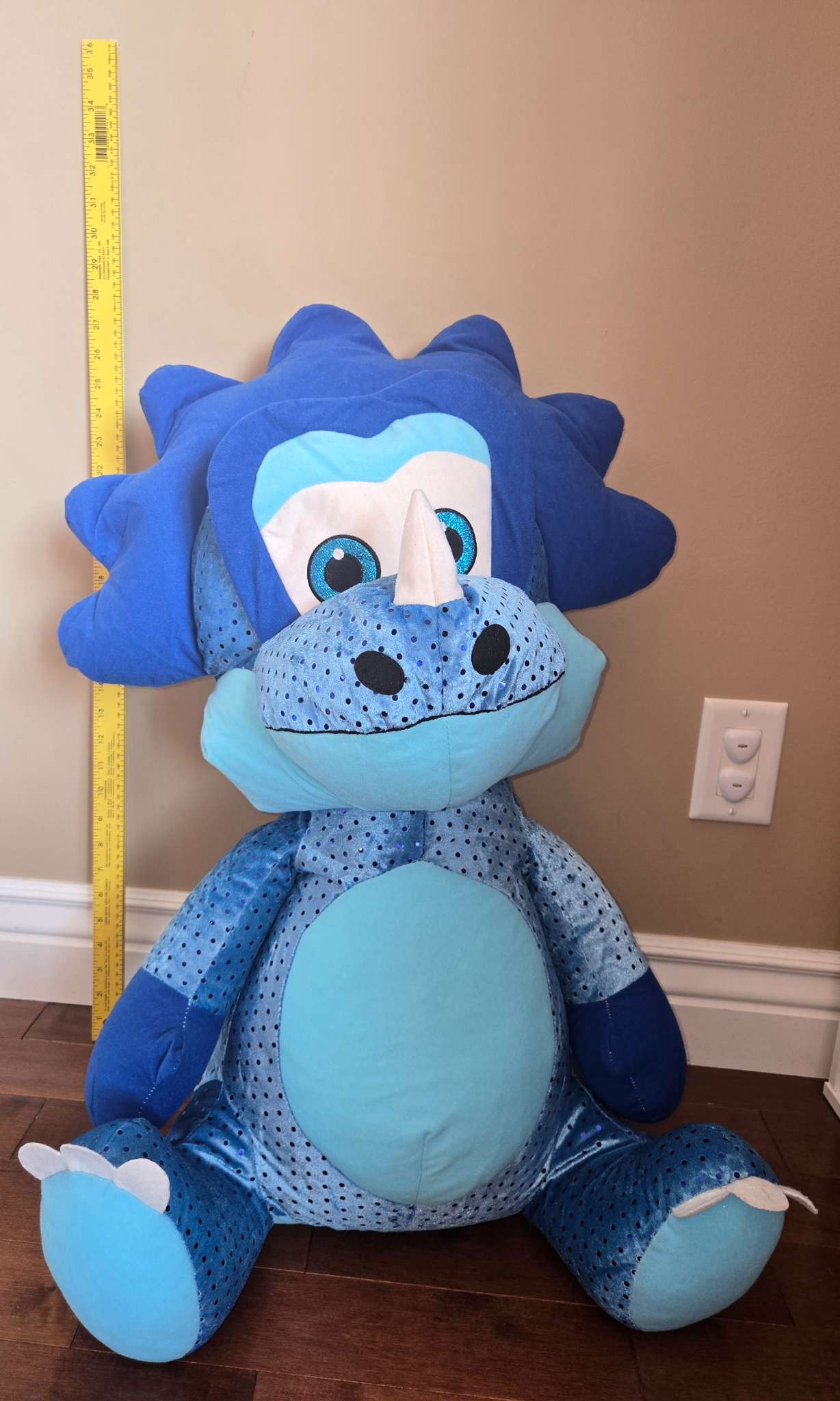 Large blue triceratops plushie