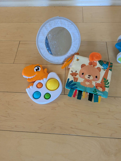 Baby's early day bundle: book / pop toy/ mirror for floor time