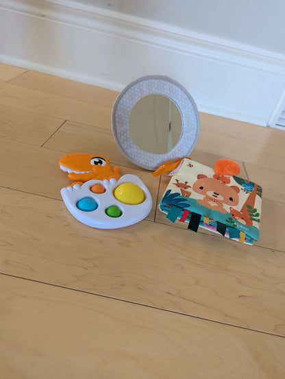 Baby's early day bundle: book / pop toy/ mirror for floor time