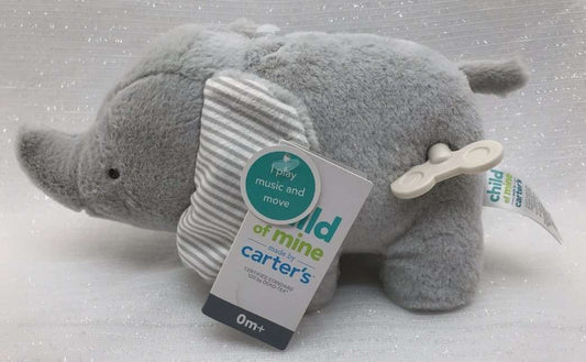 Carters Gray Elephant Turn Key Motion Musical Baby Nursery Rhyme Wind Up Plush