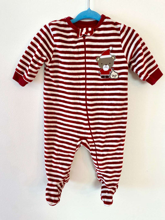 Christmas Joe Fresh Fleece Bodysuit Striped with Santa Bear 3-6 Month, Kids 6 Month (3-6M)