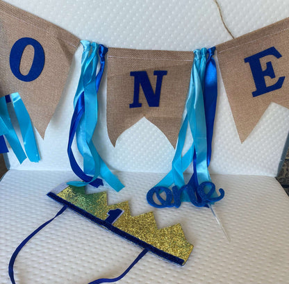 Bundle 1st birthday decorations: garland, cake topper, crown