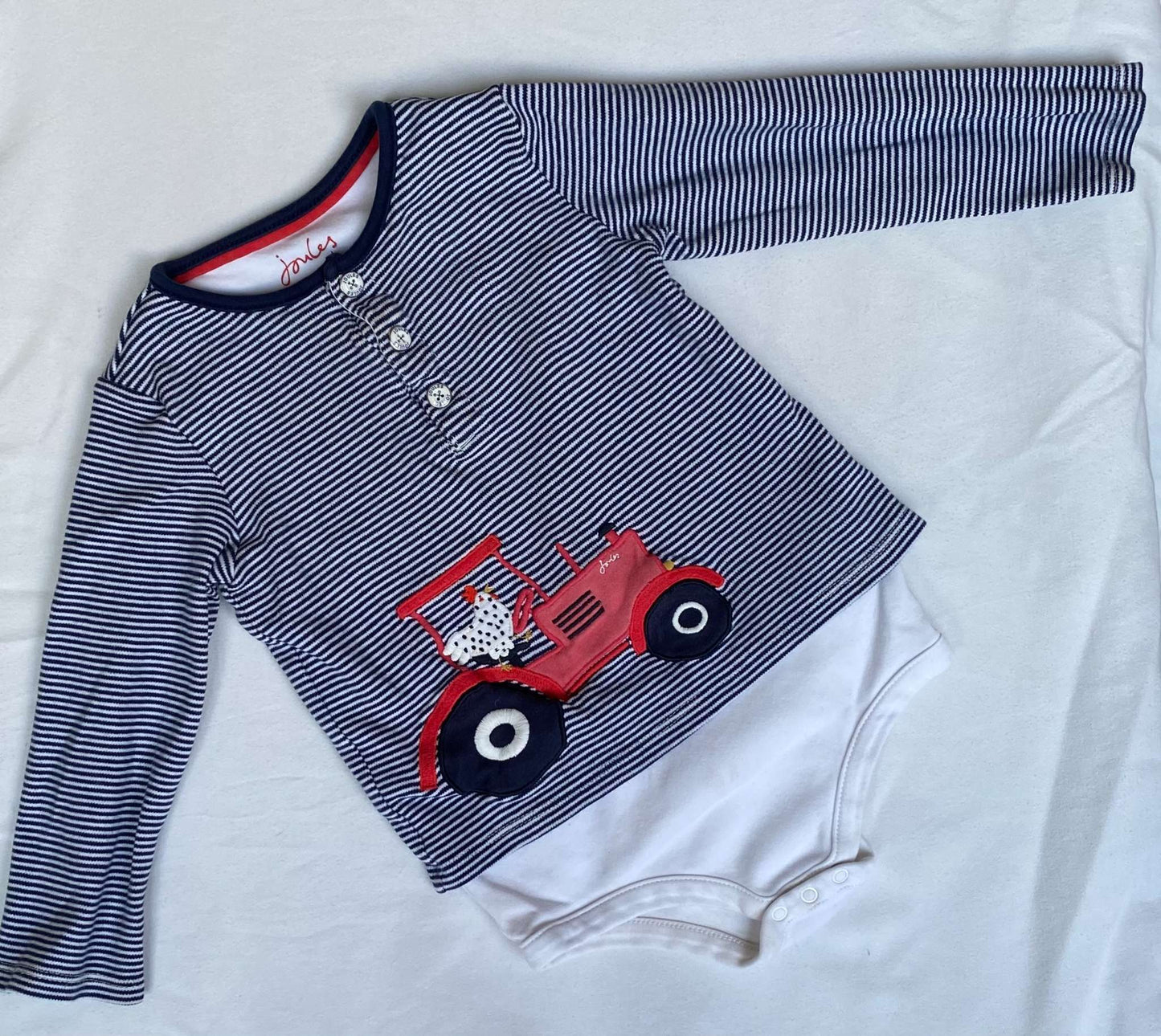 Joules L/S striped body suit with tractor Sz 18-24mth (MSRP $65), Kids 24 Month (18-24M)