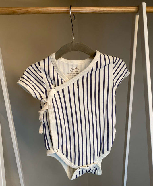 Pehr 'Stripes Away" in Ink Blue Short Sleeve Kimono One Piece 6-12M (MSRP $46), Kids 9 Month (6-9M)