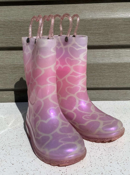 Western Chief Abby Pearlised Glitter Hearts Rain Boots Sz 9, Shoes 9 (Toddler:2-4yr)