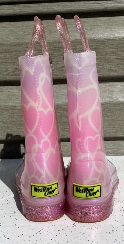 Western Chief Abby Pearlised Glitter Hearts Rain Boots Sz 9, Shoes 9 (Toddler:2-4yr)