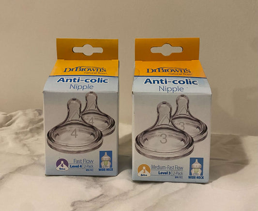 Dr Brown's Natural Flow Level 3 & 4 Wide Neck Anti-Colic Nipples NWT