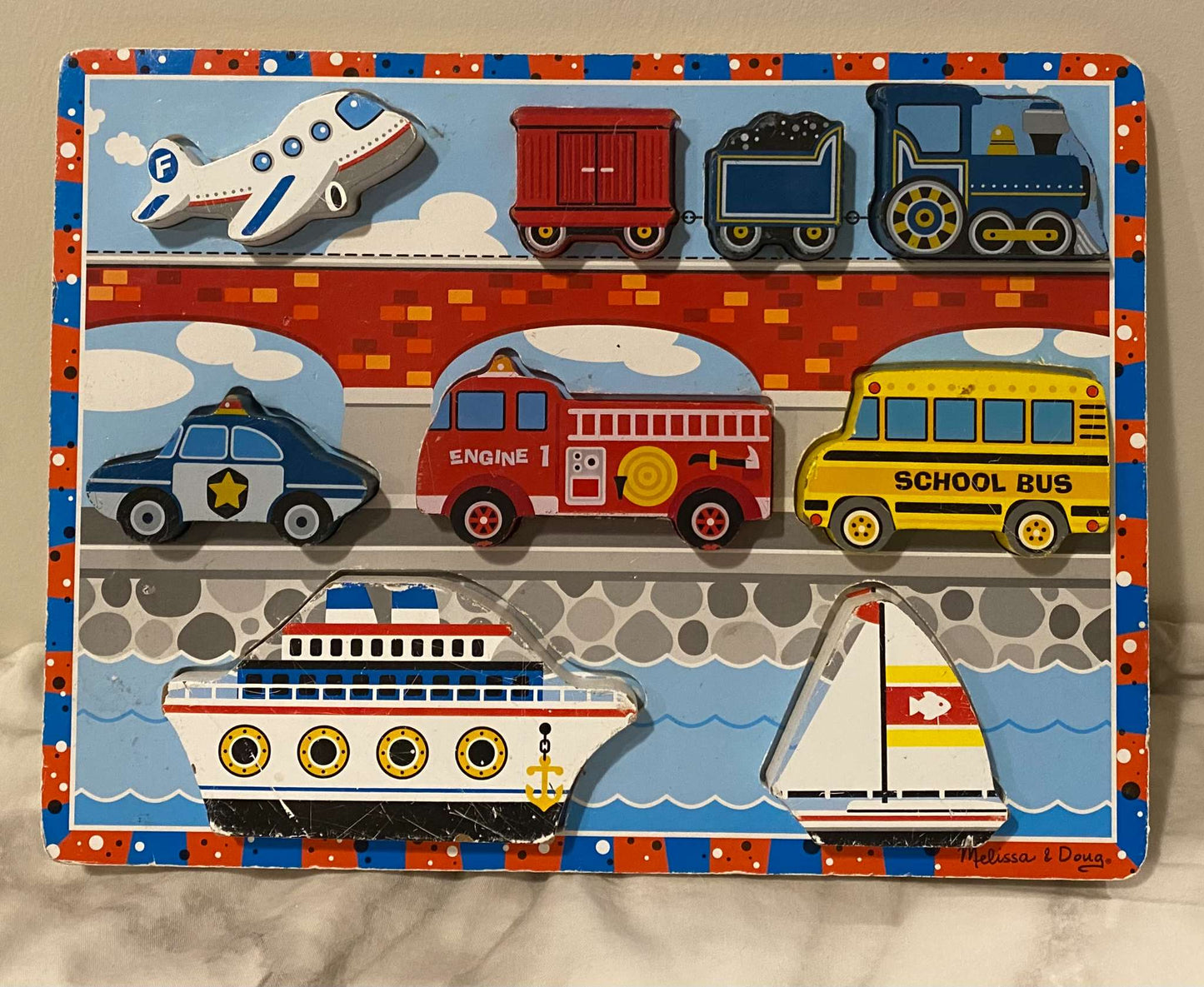 Melissa & Doug Vehicles Wooden Chunky Puzzle - Plane, Train, Cars, and Boats