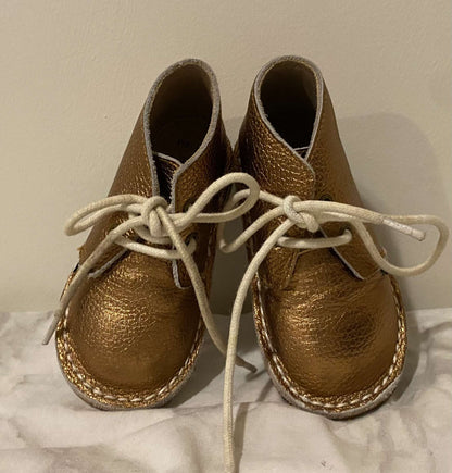 Monkey Feet Metallic Gold Leather Lace Ups 12-18M, Shoes 4.5 (Walkers:12-24 mth)