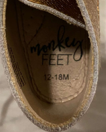 Monkey Feet Metallic Gold Leather Lace Ups 12-18M, Shoes 4.5 (Walkers:12-24 mth)