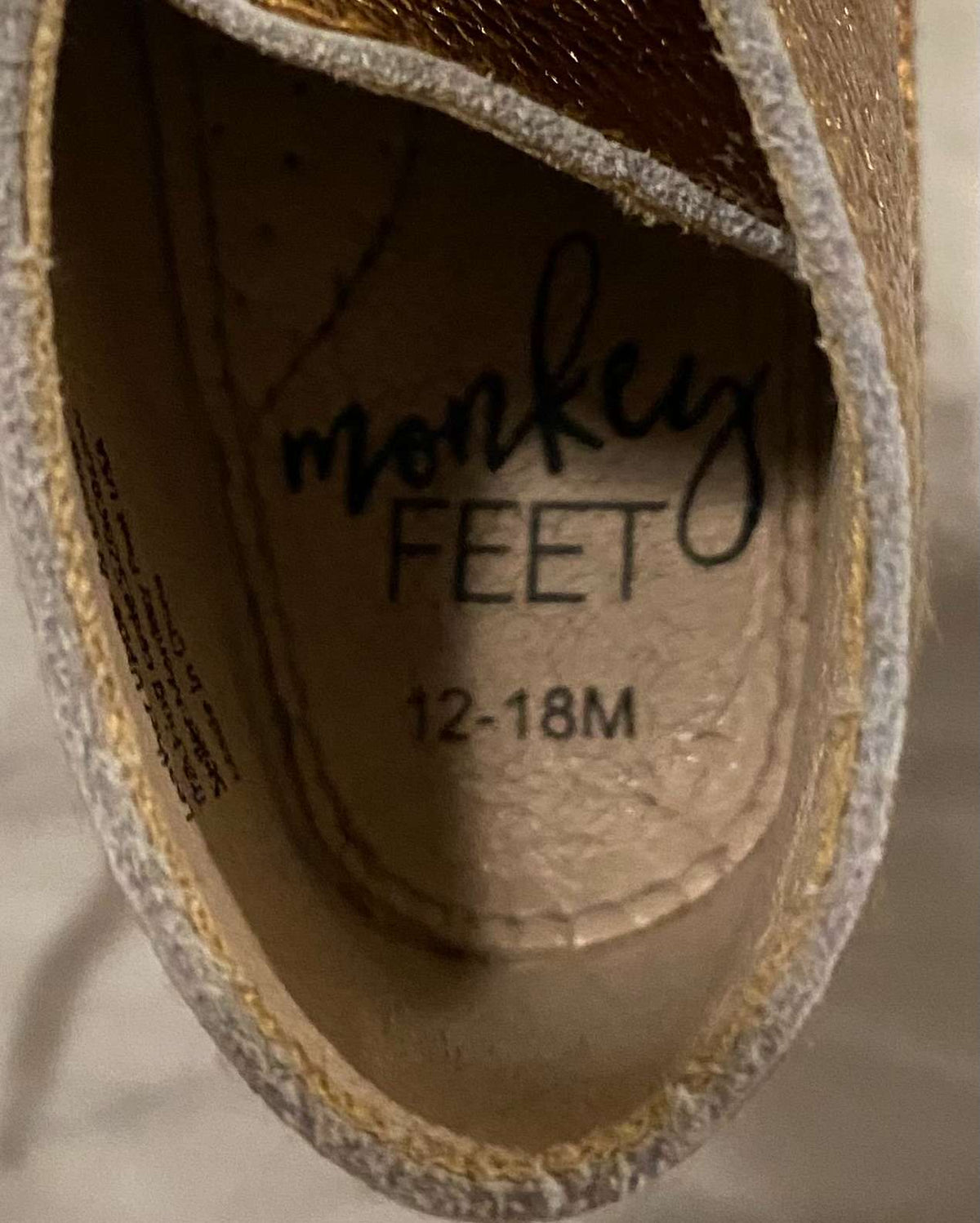 Monkey Feet Metallic Gold Leather Lace Ups 12-18M, Shoes 4.5 (Walkers:12-24 mth)