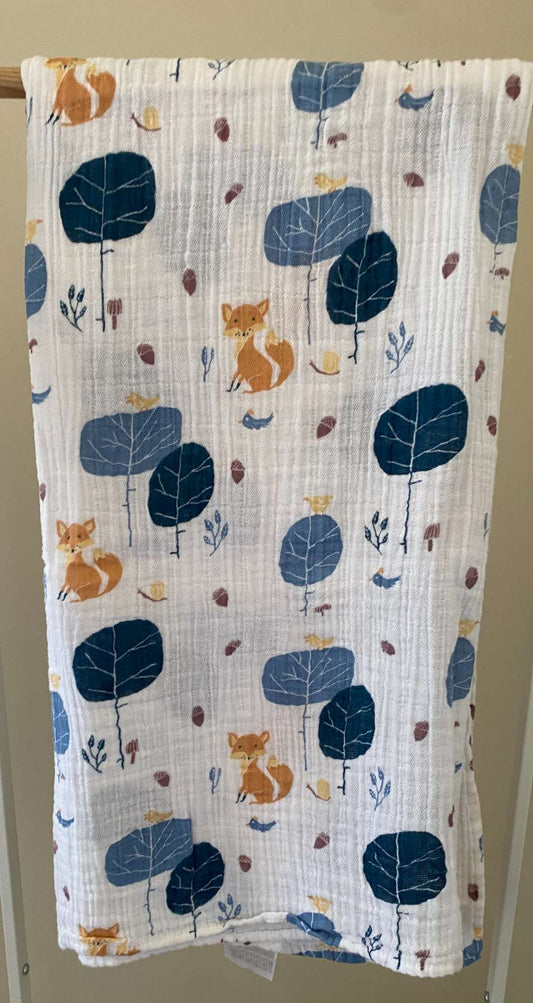 Forest Fox Cotton Muslin Swaddle Blanket