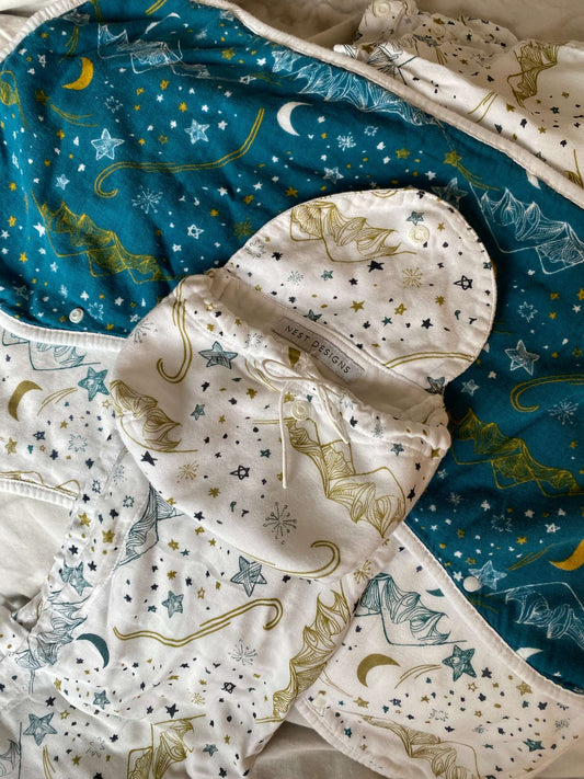 Bundle Nest Designs Star White Snap-Button Nursing Cover with pouch & 2 Burp Cloths-Bibs NWOT MSRP $60