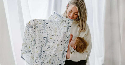 Bundle Nest Designs Star White Snap-Button Nursing Cover with pouch & 2 Burp Cloths-Bibs NWOT MSRP $60