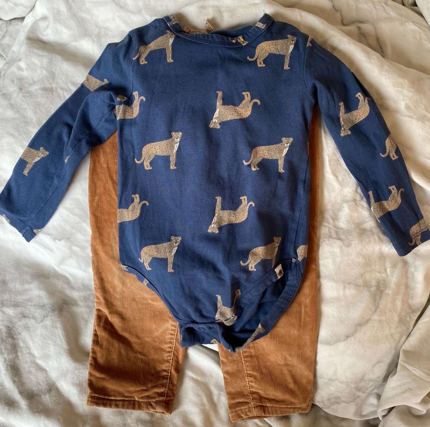 Rise Little Earthling Cheetah Onesie and Brown Cords 12-18m, Kids 18 Month (12-18M)