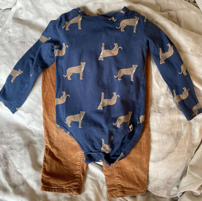 Rise Little Earthling Cheetah Onesie and Brown Cords 12-18m, Kids 18 Month (12-18M)