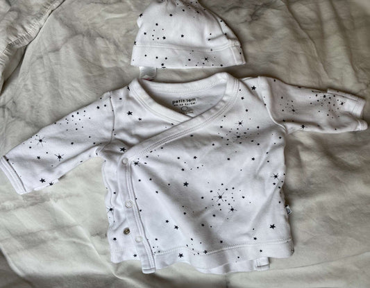 Petit Lem Newbotn kimono jacket with matching hat NB, Kids Newborn