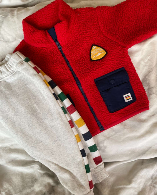 HBC Sherpa jacket & striped pants 6-9m, Kids 9 Month (6-9M)
